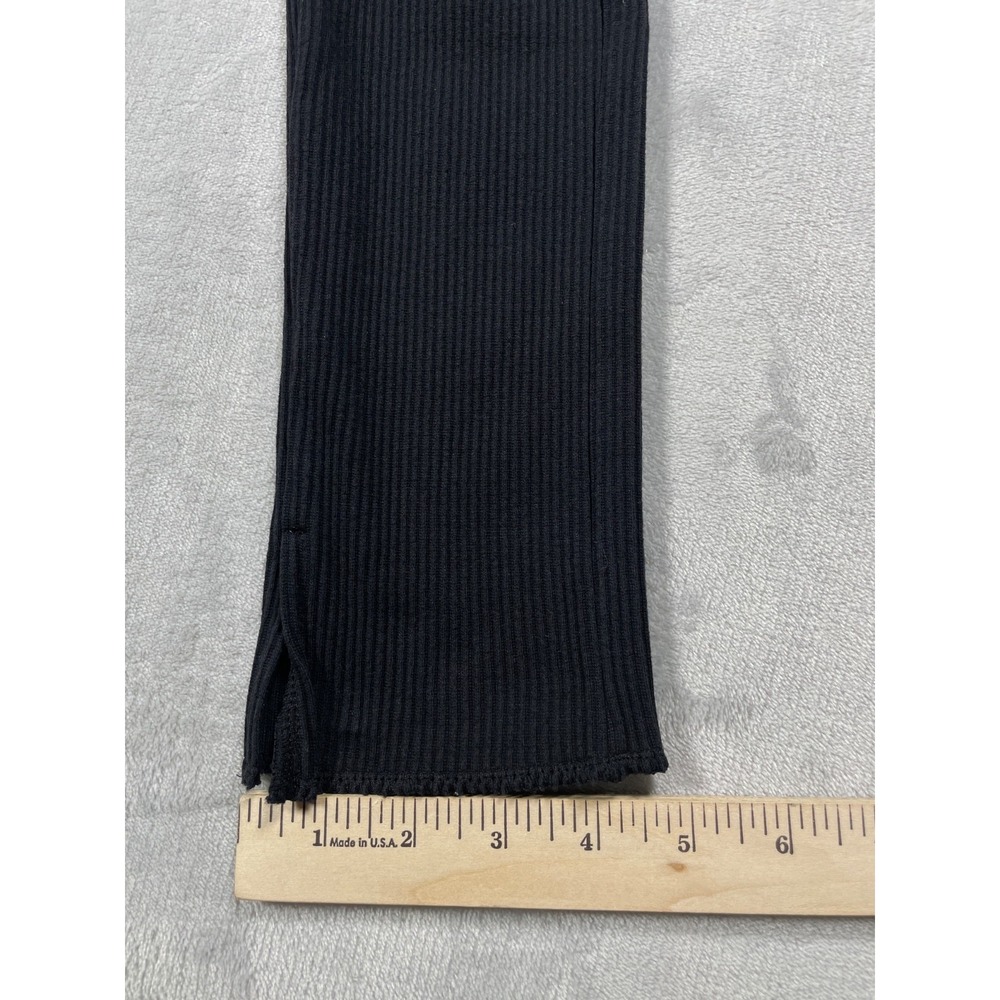 Uniqlo Ribbed Leggings Womens XS Black Stretch Slim Flare Pants Ankle Slit - Picture 9 of 11